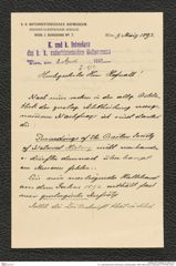 k.k. naturhistorisches Hofmuseum, Intendanzakten 1885-1896 (Hauer), Aktenzahl Z.170/1893, Seite 1